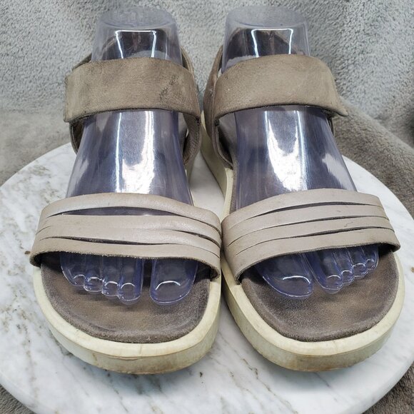 Ecco Shoes Womens Size 8 Moon Rock Taupe Brown Leather Flowt Sandals *Read* - Picture 5 of 11